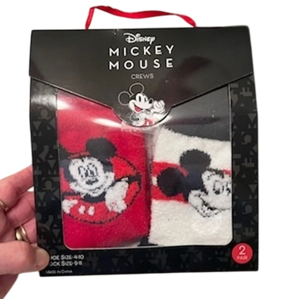 Disney Mickey‎ Mouse Crew Socks Gift Box 2 Pairs Womens  9-11 fandom disneyania